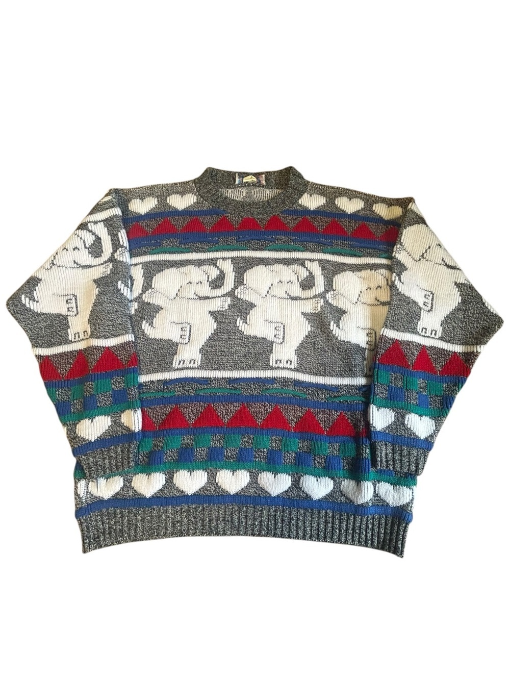 Vintage ROSE 3D Elephant All Over Print Sweater USA Made Acrylic Knit M